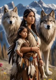 Diamond Painting Indianische Frau mit seinen Wölfen